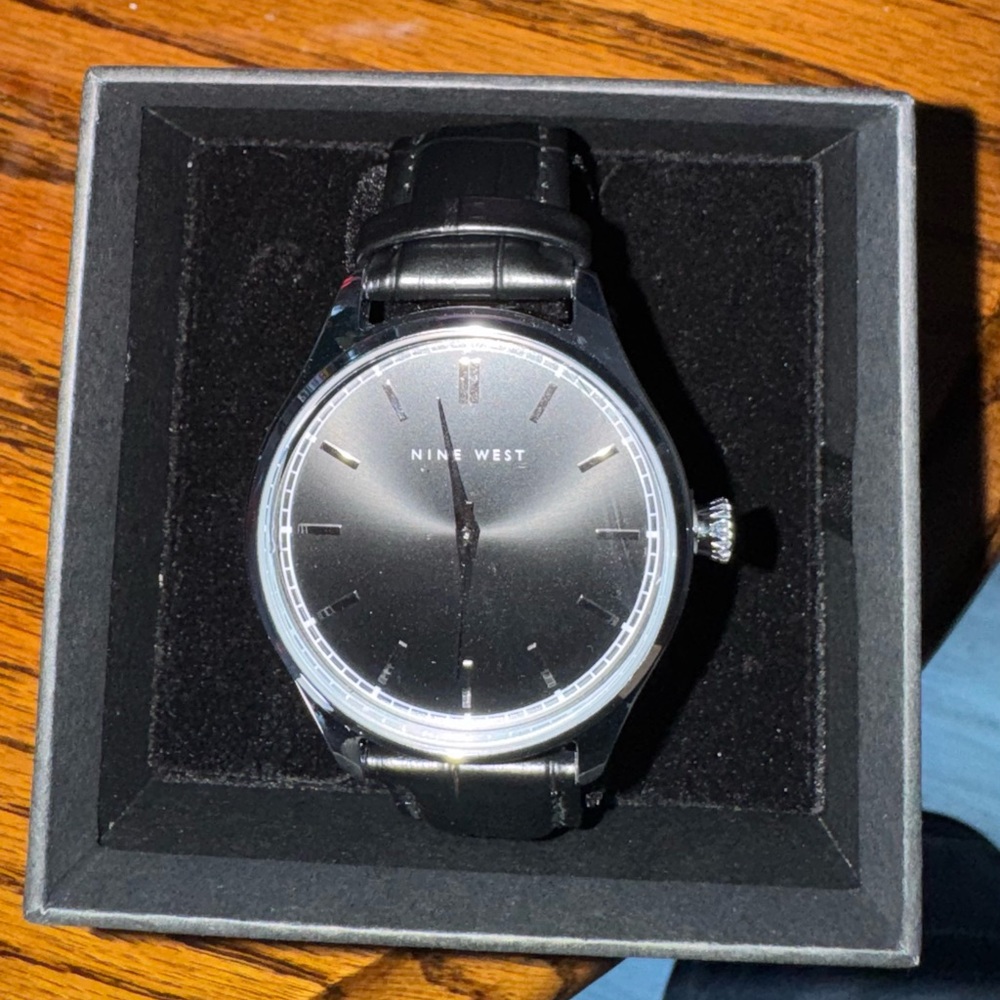 Nine West Black Dial Silver Case Watch - men’s